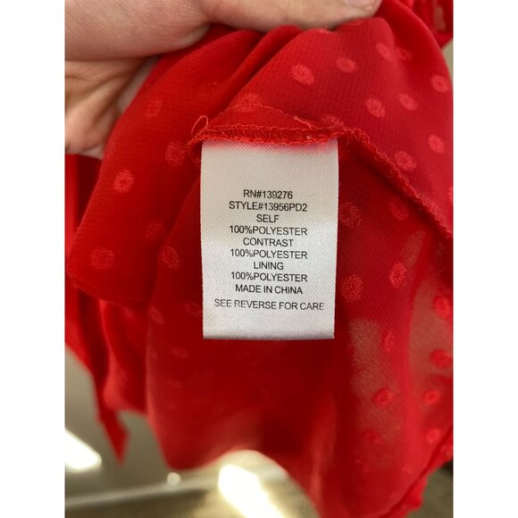 Daniel Rainn Womens Red Sleeveless Sheer Tie Neck Polka Dot Blouse Size M - Picture 4 of 7